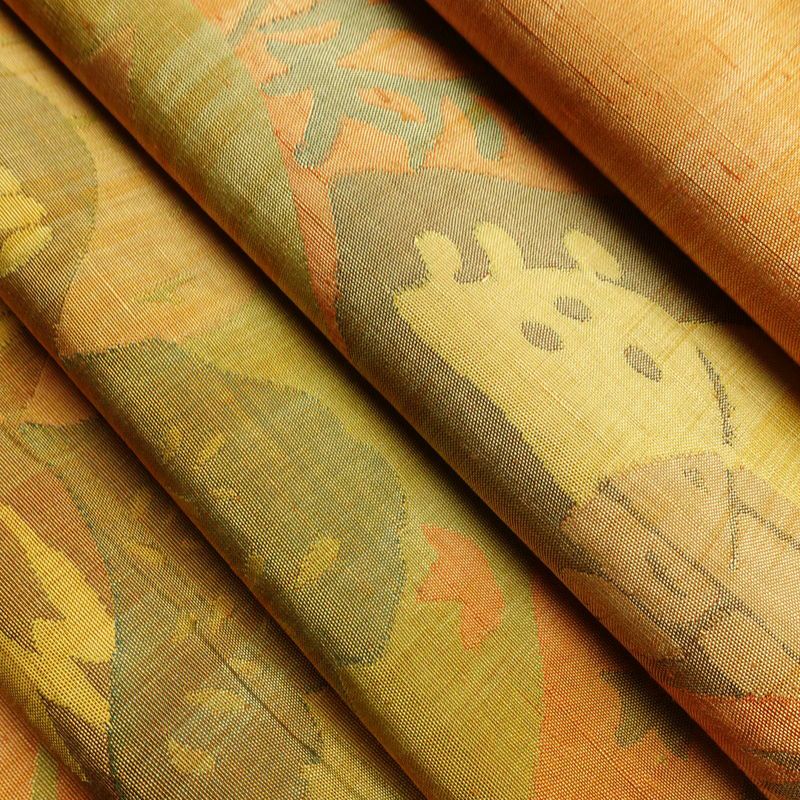 袋帯 紬地 六通柄 一般用 正絹 風景柄 帯 黄・黄土色_画像19