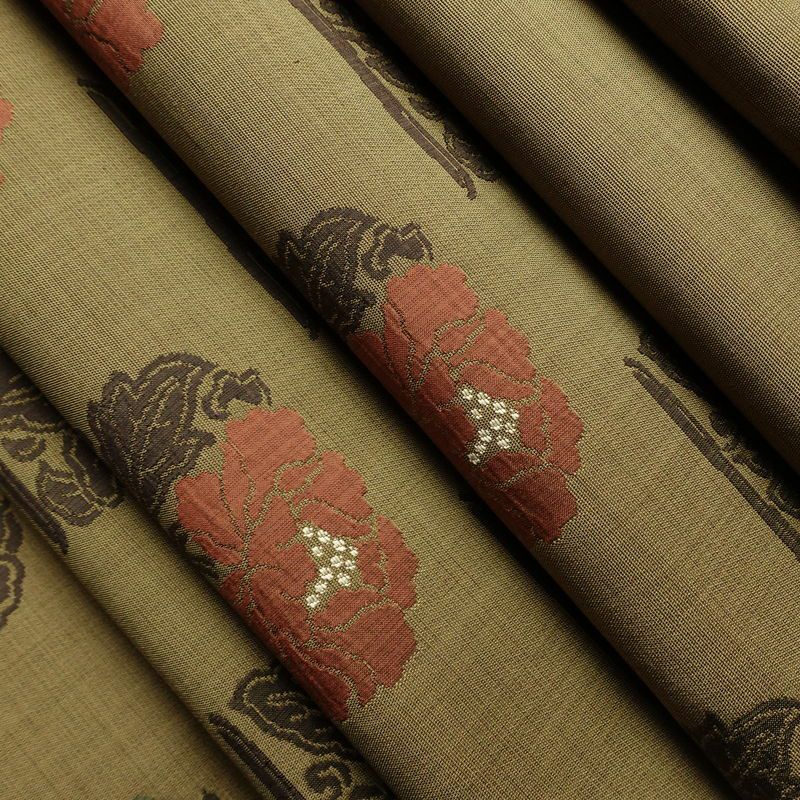 袋帯 六通柄 一般用 正絹 花柄 帯 緑・うぐいす色_画像19