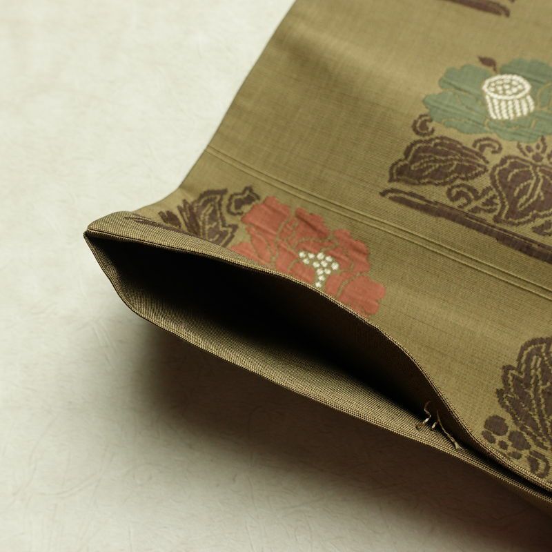 袋帯 六通柄 一般用 正絹 花柄 帯 緑・うぐいす色_画像20
