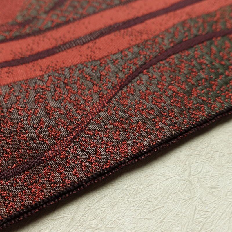 名古屋帯 六通柄 正絹 花柄 名古屋仕立て 帯 小豆・エンジ_画像12