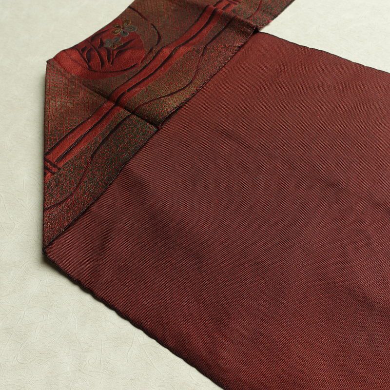 名古屋帯 六通柄 正絹 花柄 名古屋仕立て 帯 小豆・エンジ_画像19
