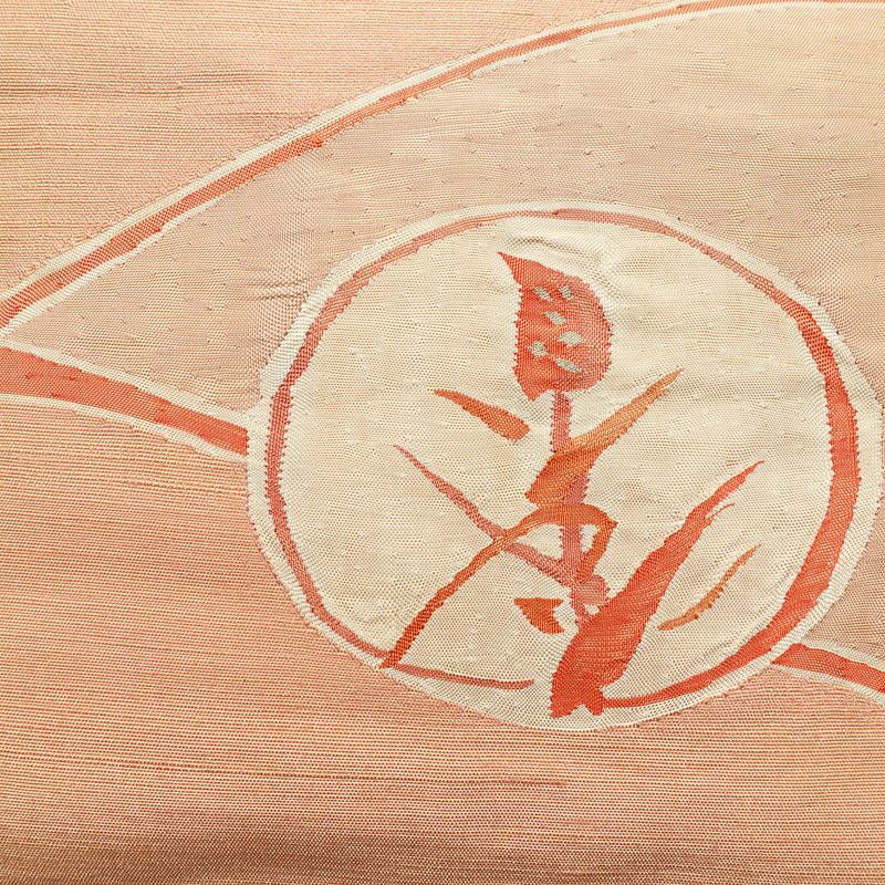 名古屋帯 太鼓柄 正絹 木の葉・植物柄 名古屋仕立て 帯 ピンク_画像2