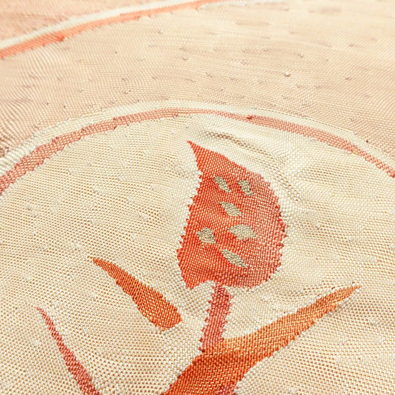 名古屋帯 太鼓柄 正絹 木の葉・植物柄 名古屋仕立て 帯 ピンク_画像3