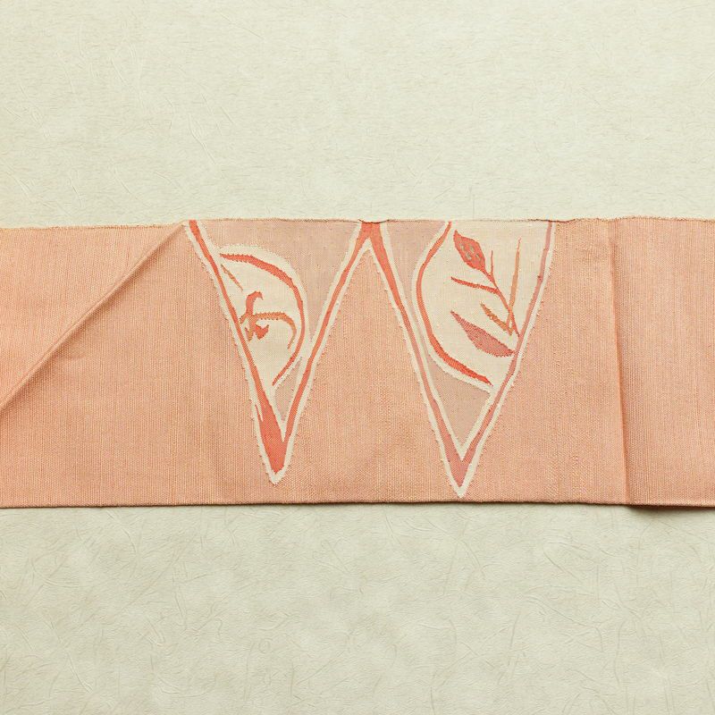 名古屋帯 太鼓柄 正絹 木の葉・植物柄 名古屋仕立て 帯 ピンク_画像14