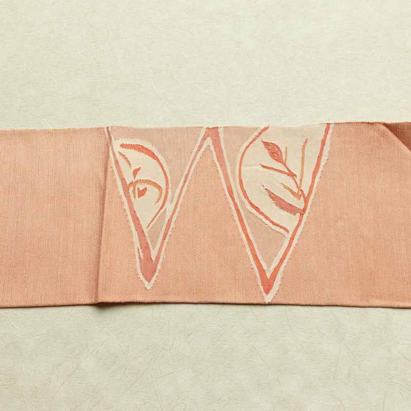 名古屋帯 太鼓柄 正絹 木の葉・植物柄 名古屋仕立て 帯 ピンク_画像15