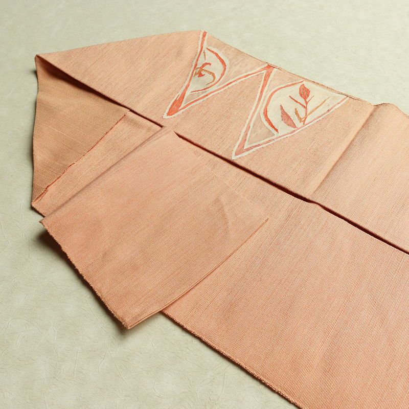 名古屋帯 太鼓柄 正絹 木の葉・植物柄 名古屋仕立て 帯 ピンク_画像21