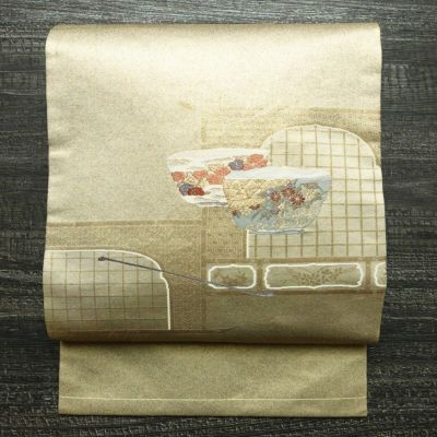名古屋帯 太鼓柄 正絹 その他の柄 名古屋仕立て 箔 刺繍 金通し 帯 金・銀
