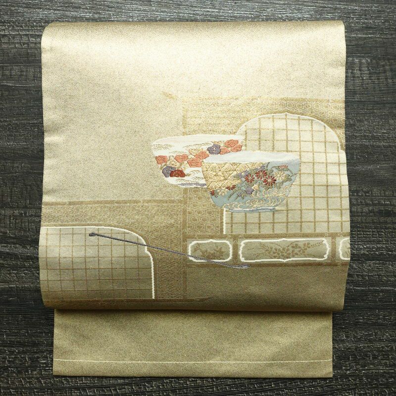 名古屋帯 太鼓柄 正絹 その他の柄 名古屋仕立て 箔 刺繍 金通し 帯 金・銀_画像1