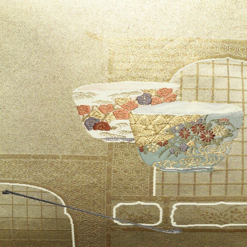 名古屋帯 太鼓柄 正絹 その他の柄 名古屋仕立て 箔 刺繍 金通し 帯 金・銀_画像2