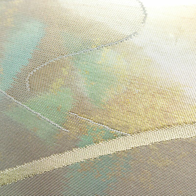 名古屋帯 六通柄 正絹 風景柄 名古屋仕立て 箔 帯 紫・藤色_画像3