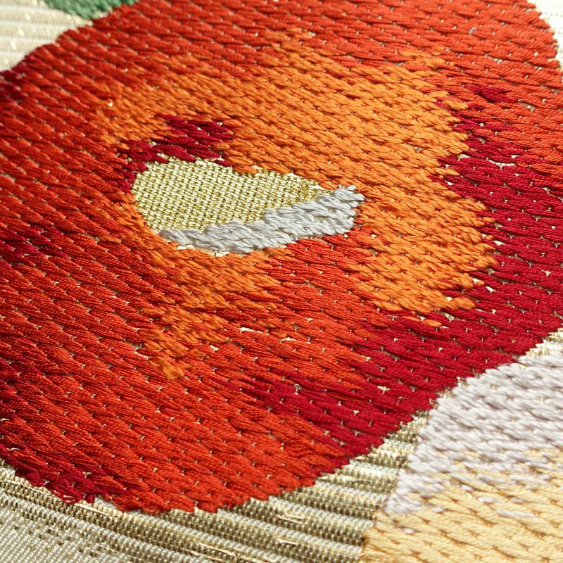 名古屋帯 太鼓柄 正絹 花柄 名古屋仕立て 箔 帯 クリーム_画像3