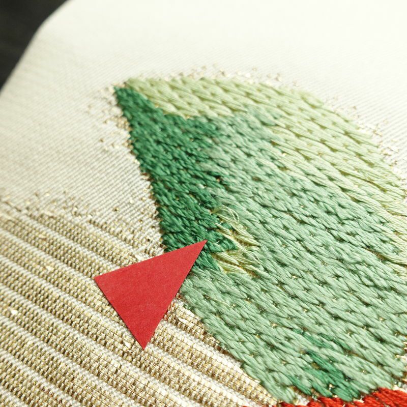 名古屋帯 太鼓柄 正絹 花柄 名古屋仕立て 箔 帯 クリーム_画像7