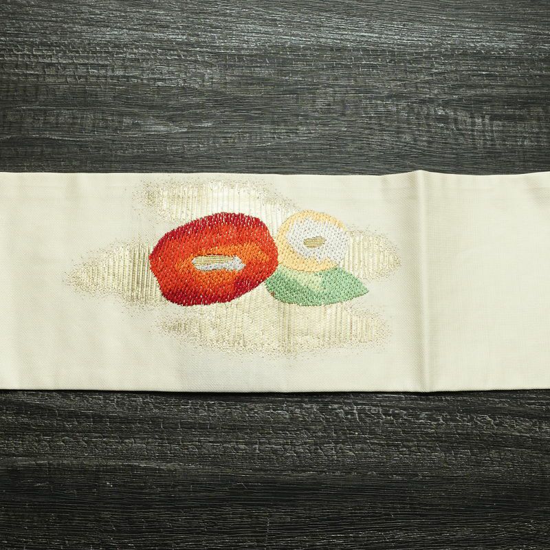 名古屋帯 太鼓柄 正絹 花柄 名古屋仕立て 箔 帯 クリーム_画像14