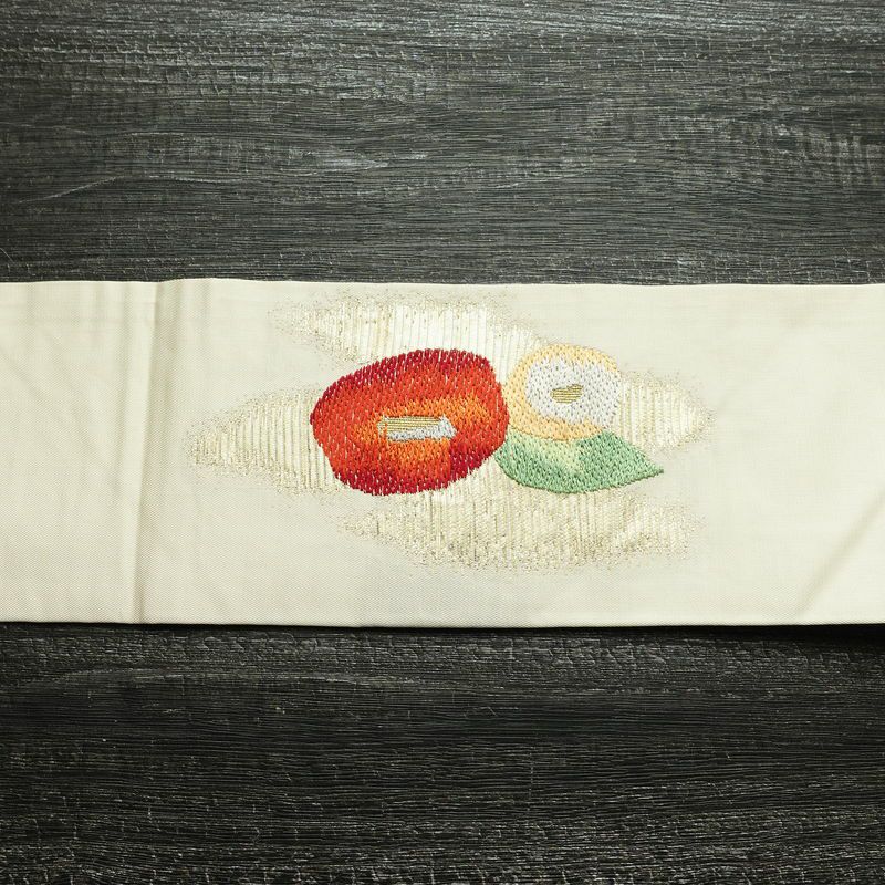 名古屋帯 太鼓柄 正絹 花柄 名古屋仕立て 箔 帯 クリーム_画像15