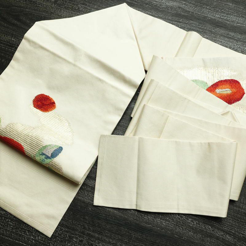 名古屋帯 太鼓柄 正絹 花柄 名古屋仕立て 箔 帯 クリーム_画像17