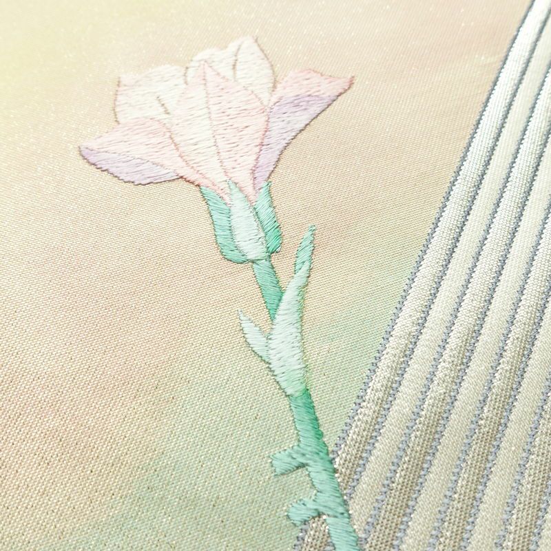 名古屋帯 太鼓柄 正絹 花柄 名古屋仕立て 箔 刺繍 帯 ファンシー 多色使い_画像3