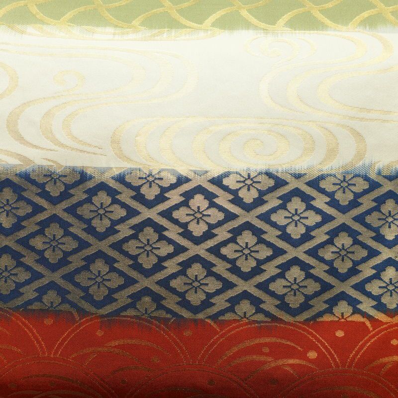 名古屋帯 六通柄 正絹 名古屋仕立て 箔 帯 露芝 流水 紗綾形 多色使い_画像2