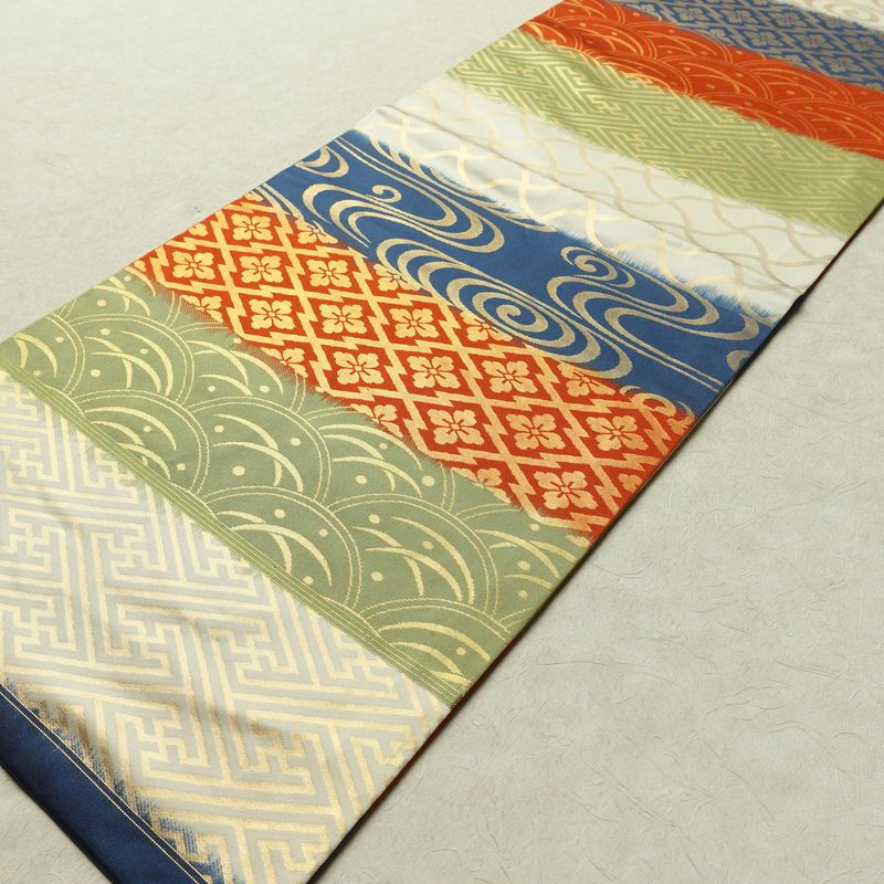 名古屋帯 六通柄 正絹 名古屋仕立て 箔 帯 露芝 流水 紗綾形 多色使い_画像8