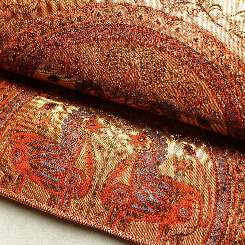 袋帯 六通柄 純金箔 24K フォーマル用 正絹 幾何学柄・抽象柄 箔 帯 橙_画像7