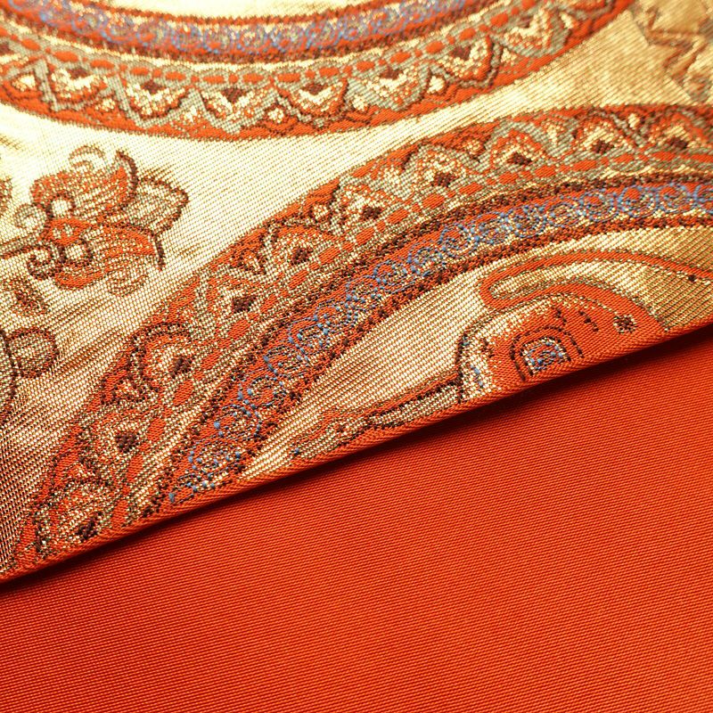 袋帯 六通柄 純金箔 24K フォーマル用 正絹 幾何学柄・抽象柄 箔 帯 橙_画像12