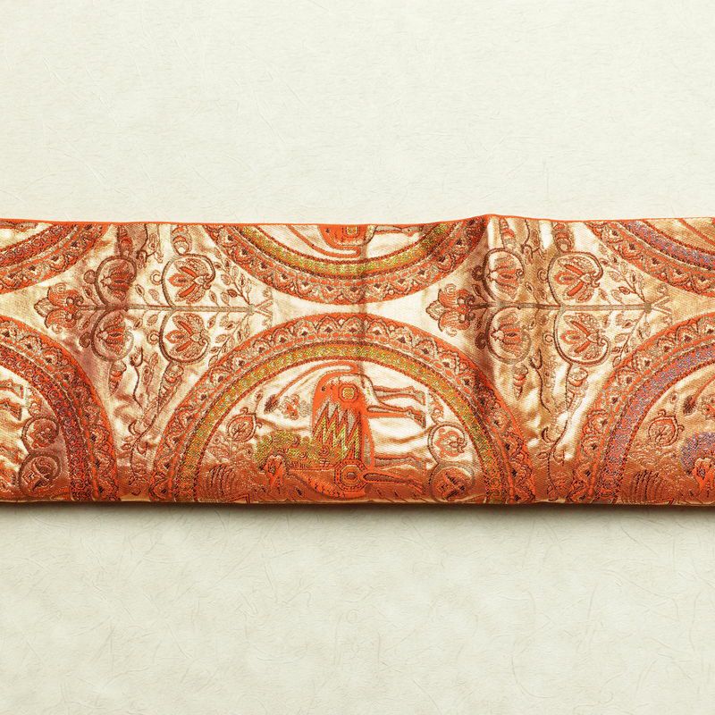 袋帯 六通柄 純金箔 24K フォーマル用 正絹 幾何学柄・抽象柄 箔 帯 橙_画像15