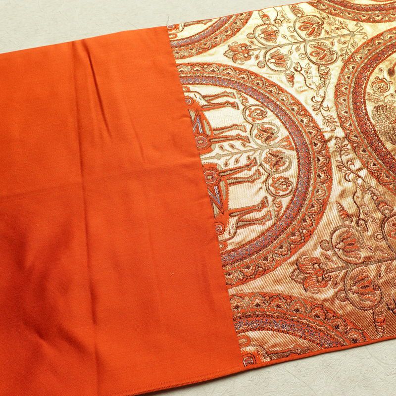 袋帯 六通柄 純金箔 24K フォーマル用 正絹 幾何学柄・抽象柄 箔 帯 橙_画像16