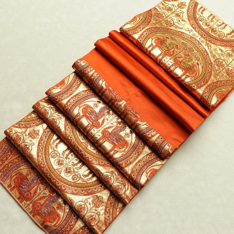 袋帯 六通柄 純金箔 24K フォーマル用 正絹 幾何学柄・抽象柄 箔 帯 橙_画像19