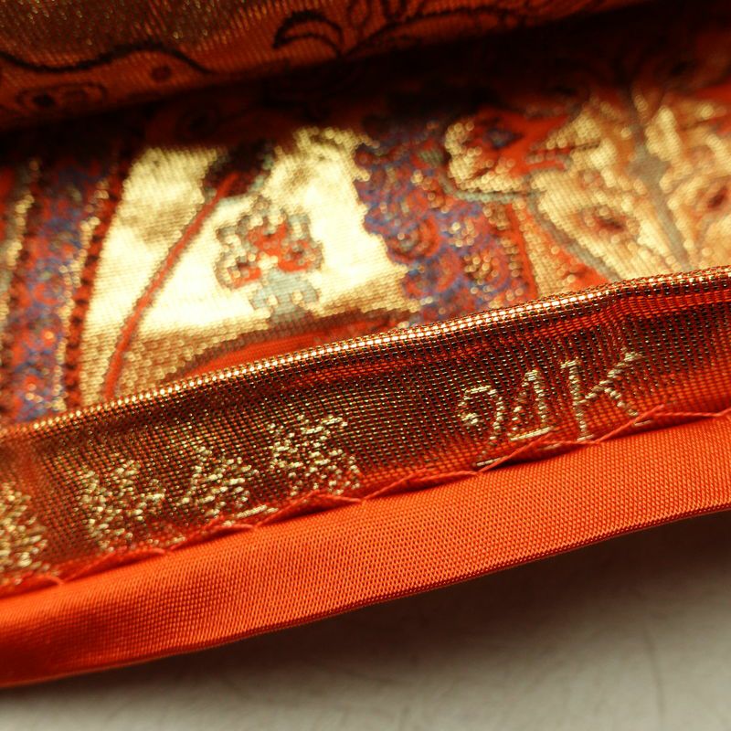 袋帯 六通柄 純金箔 24K フォーマル用 正絹 幾何学柄・抽象柄 箔 帯 橙_画像21