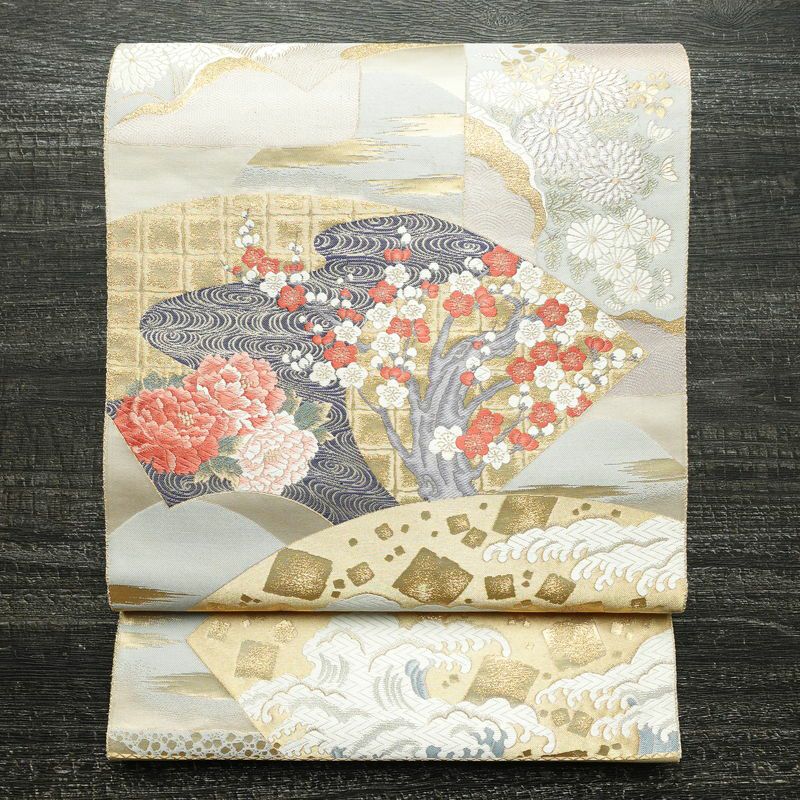 袋帯 未仕立て品 六通柄 西陣織 証紙あり 九百錦24金箔 フォーマル用 正絹 古典柄 箔 金糸 銀糸 帯 多色使い_画像1