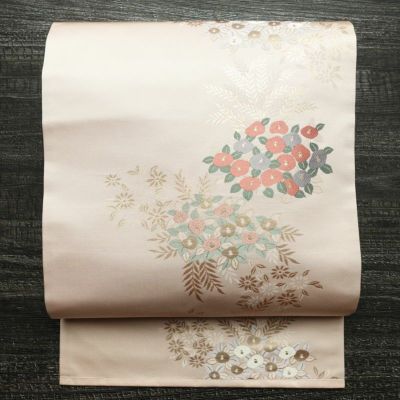 C 美品 夏物 絽綴れ織 椿の花模様 金糸 太鼓 正絹 紗 松葉仕立て名古屋帯 C 美品 夏物 絽綴れ織 椿の花模様 金糸 太鼓 正絹 紗 松葉仕立て