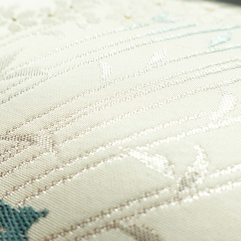 名古屋帯 太鼓柄 美品 正絹 花柄 名古屋仕立て 箔 帯 白_画像5