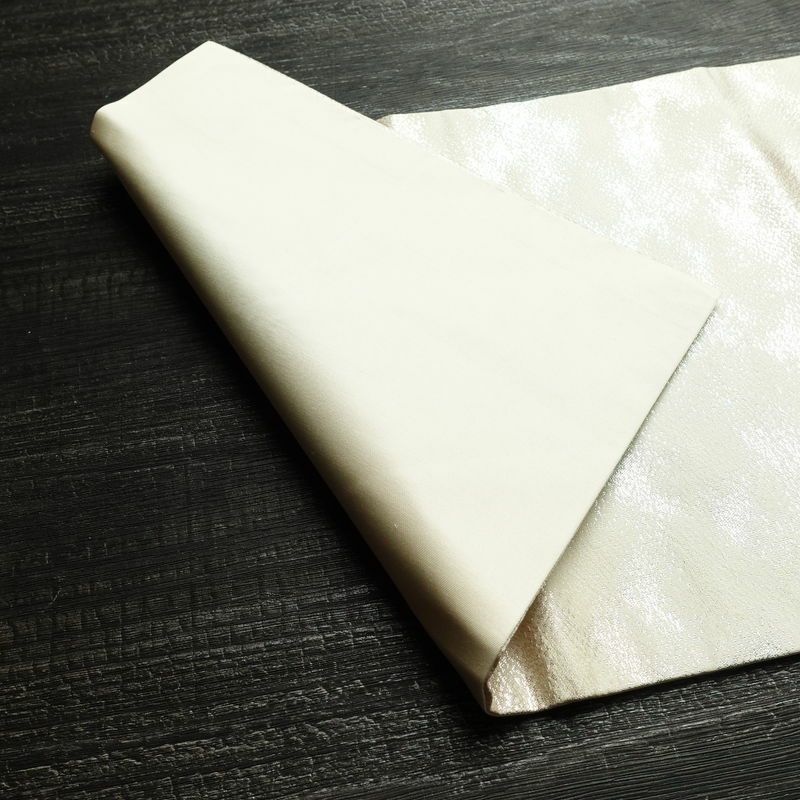 名古屋帯 太鼓柄 美品 正絹 花柄 名古屋仕立て 箔 帯 白_画像9