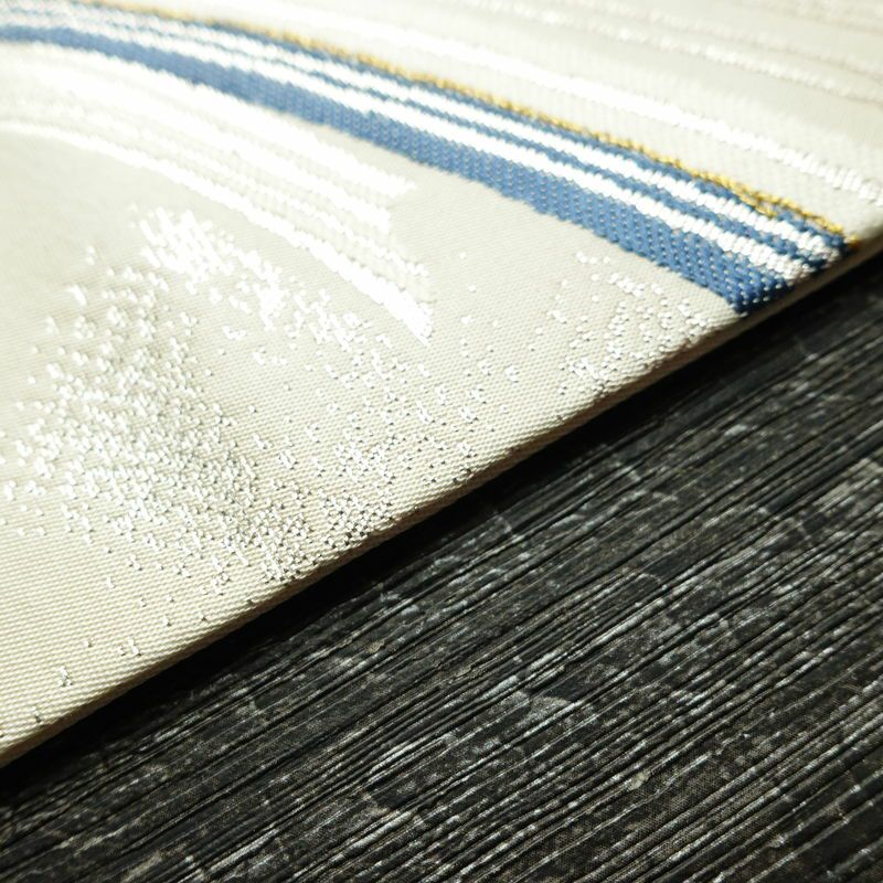 名古屋帯 太鼓柄 美品 正絹 花柄 名古屋仕立て 箔 帯 白_画像12