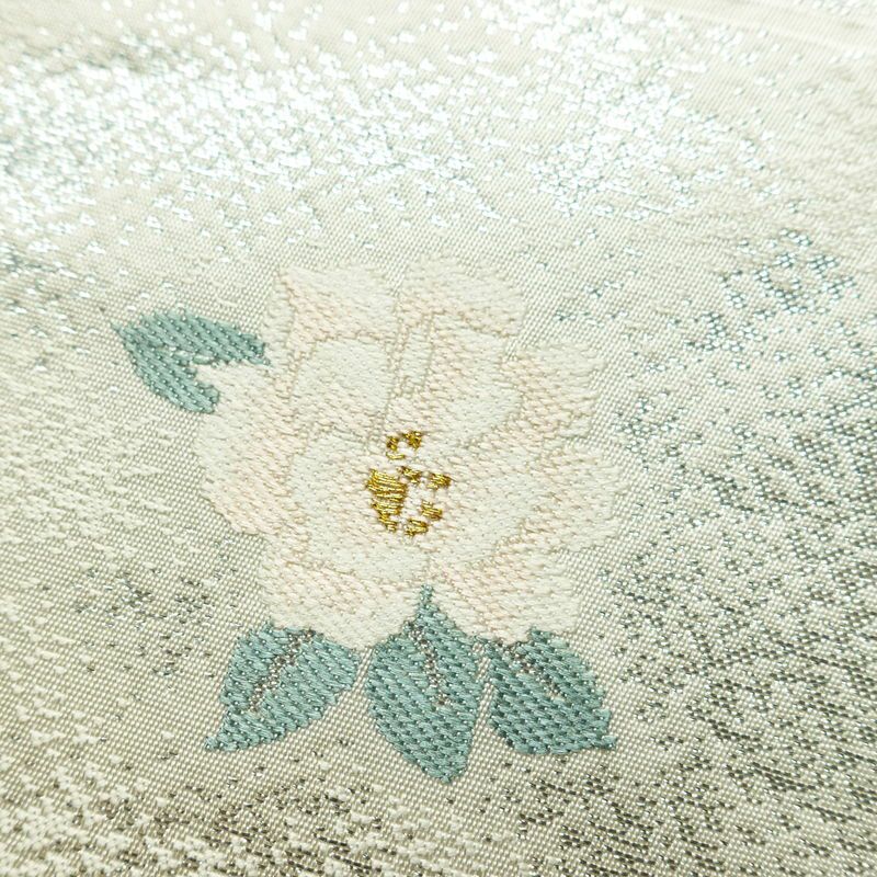 名古屋帯 太鼓柄 美品 正絹 花柄 名古屋仕立て 箔 帯 白_画像14