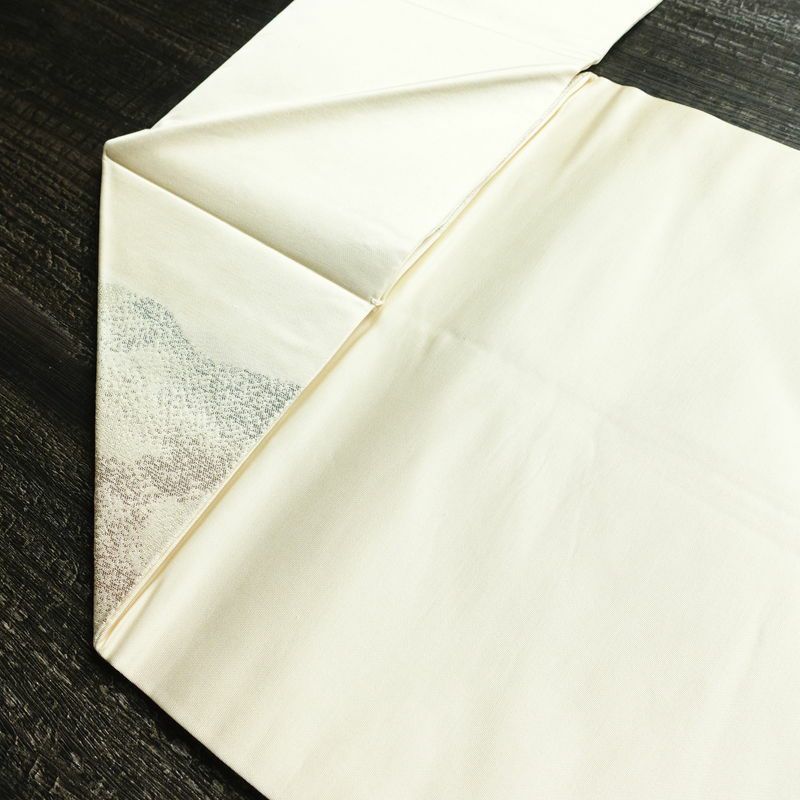 名古屋帯 太鼓柄 美品 正絹 花柄 名古屋仕立て 箔 帯 白_画像19