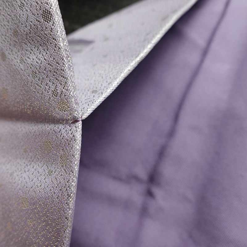 名古屋帯 太鼓柄 良品 正絹 花柄 名古屋仕立て 箔 刺繍 金糸 帯 紫・藤色_画像20