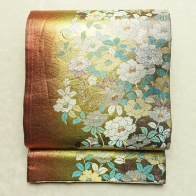 袋帯 六通柄 良品 フォーマル用 正絹 花柄 箔 帯 多色使い