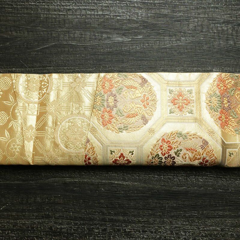 袋帯 金彩正倉院 六通柄 良品 フォーマル用 正絹 幾何学柄・抽象柄 箔 帯 金・銀_画像15