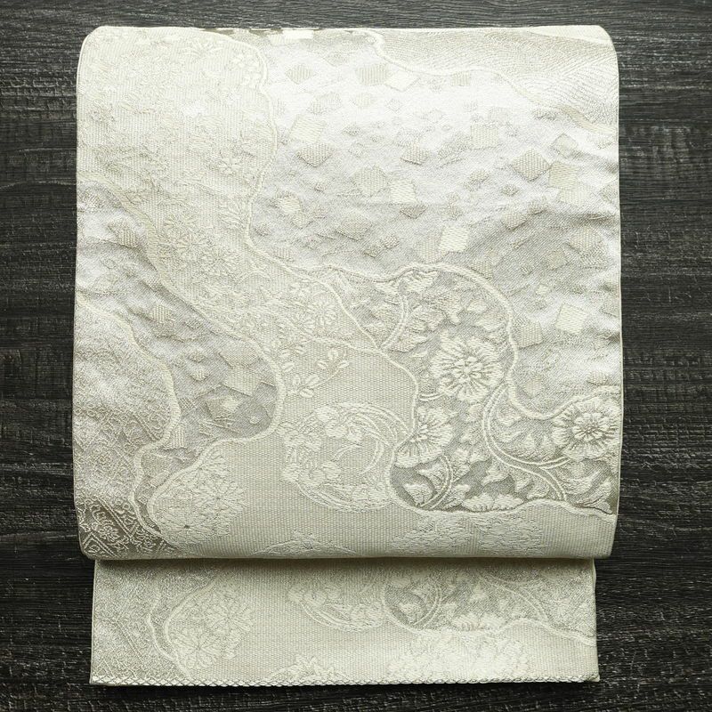 袋帯 未仕立て 佐賀つづれ織 六通柄 フォーマル用 正絹 木の葉・植物柄 銀糸 帯 金・銀_画像1