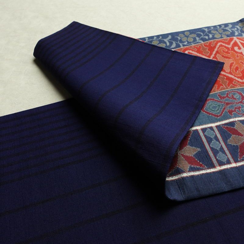 袋帯 全通柄 良品 一般用 正絹 幾何学柄・抽象柄 帯 青・紺_画像9