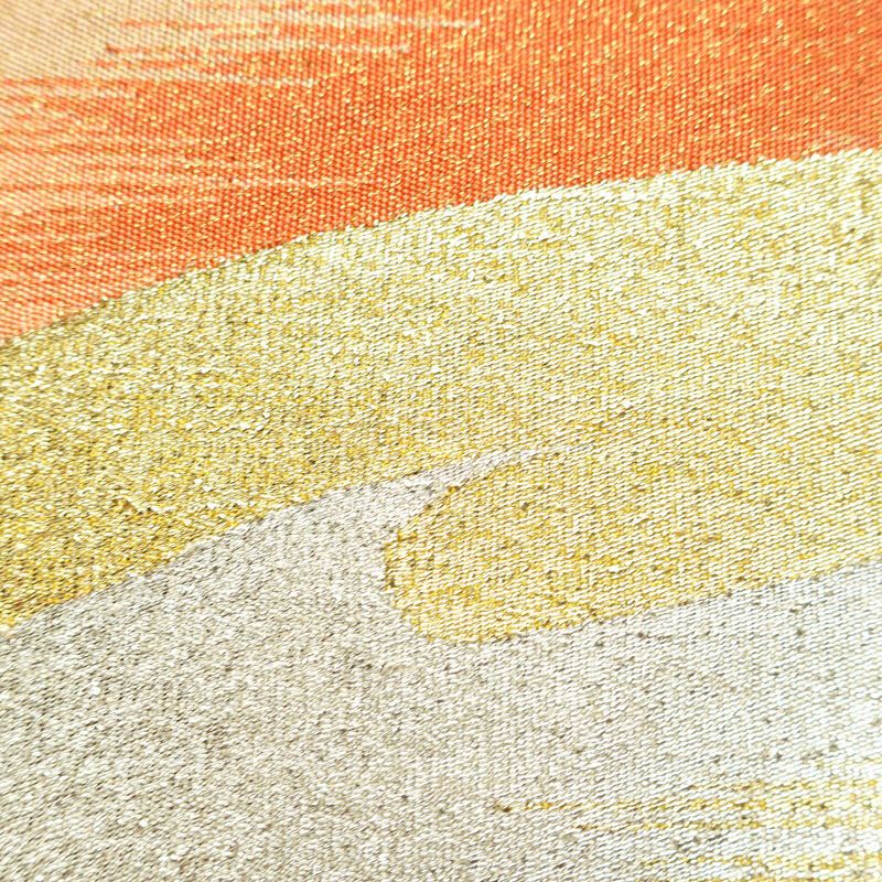 袋帯 太鼓柄 フォーマル用 正絹 古典柄 箔 金通し 帯 扇面 クリーム_画像4