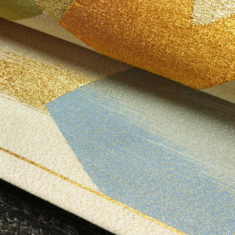 袋帯 太鼓柄 フォーマル用 正絹 古典柄 箔 金通し 帯 扇面 クリーム_画像8