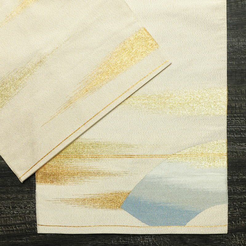 袋帯 太鼓柄 フォーマル用 正絹 古典柄 箔 金通し 帯 扇面 クリーム_画像14