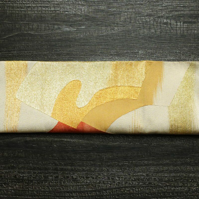 袋帯 太鼓柄 フォーマル用 正絹 古典柄 箔 金通し 帯 扇面 クリーム_画像16