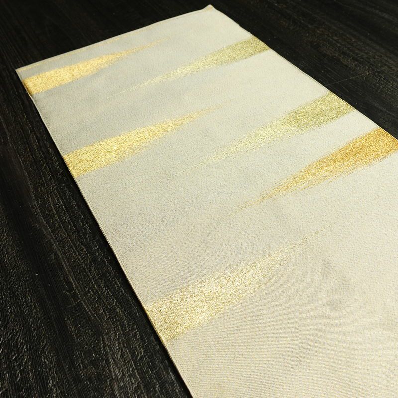 袋帯 太鼓柄 フォーマル用 正絹 古典柄 箔 金通し 帯 扇面 クリーム_画像18