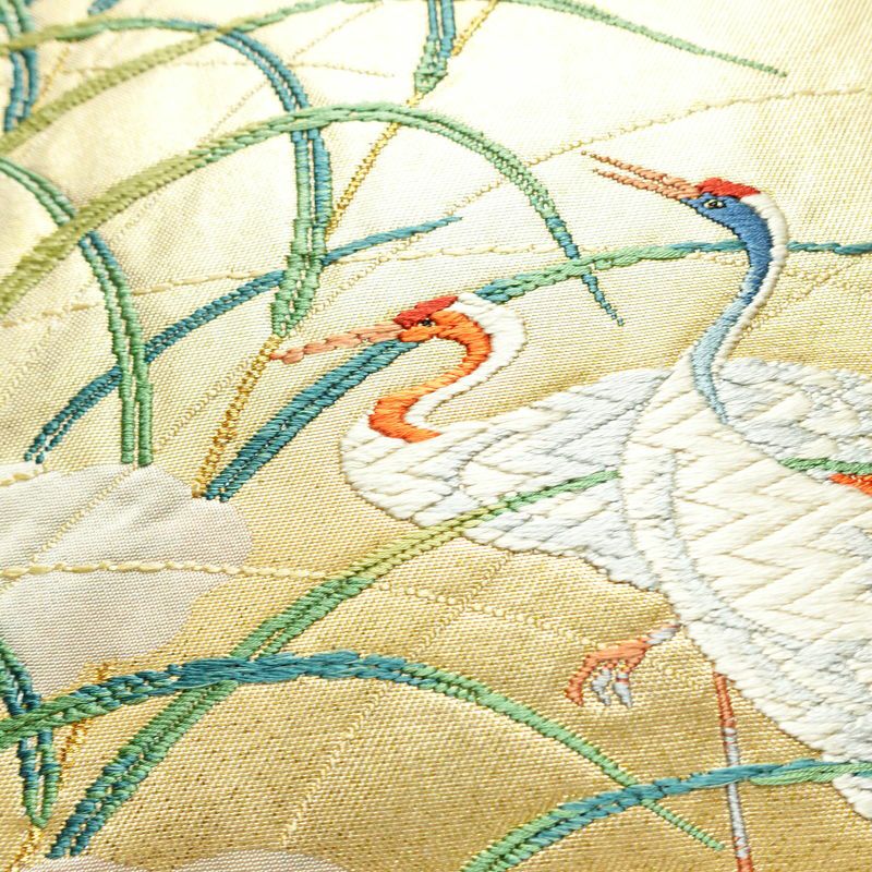 名古屋帯 太鼓柄 正絹 人物・動物柄 名古屋仕立て 箔 帯 ベージュ_画像4