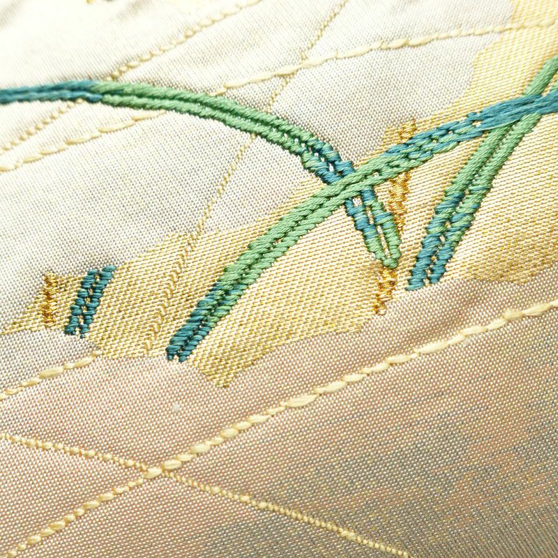 名古屋帯 太鼓柄 正絹 人物・動物柄 名古屋仕立て 箔 帯 ベージュ_画像6