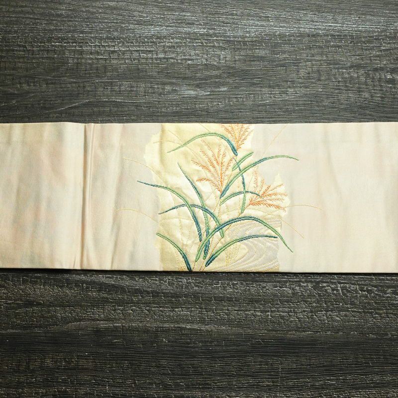 名古屋帯 太鼓柄 正絹 人物・動物柄 名古屋仕立て 箔 帯 ベージュ_画像14