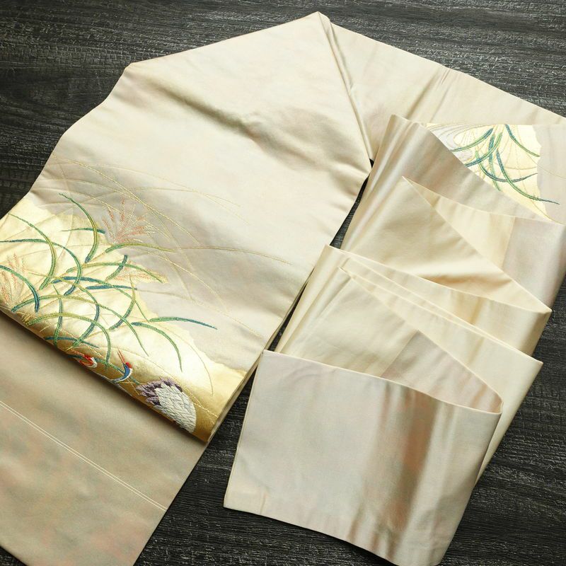 名古屋帯 太鼓柄 正絹 人物・動物柄 名古屋仕立て 箔 帯 ベージュ_画像17