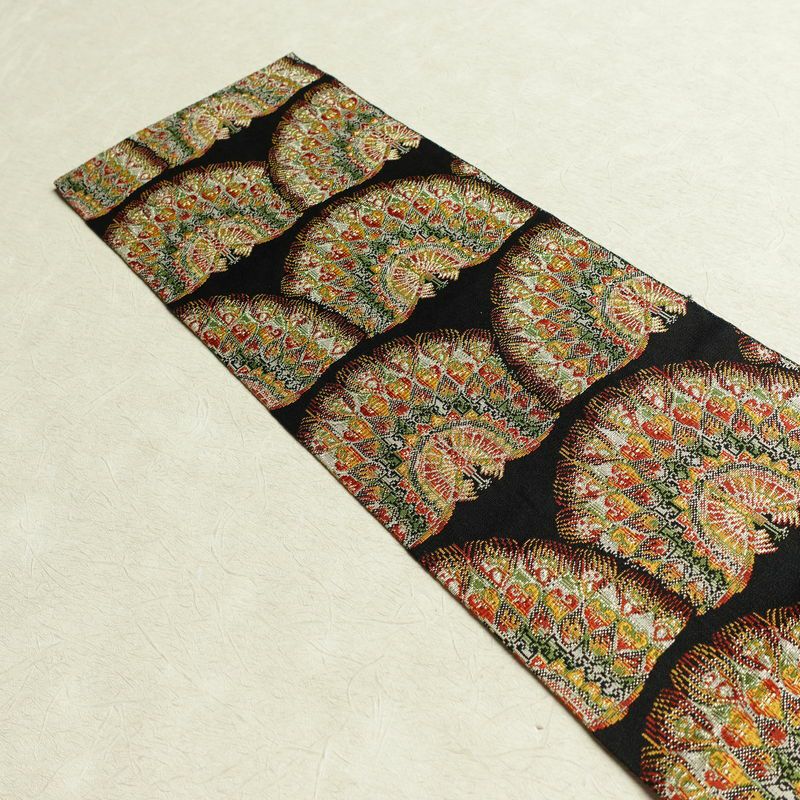 名古屋帯 全通柄 良品 正絹 人物・動物柄 名古屋仕立て 孔雀 帯 黒_画像14